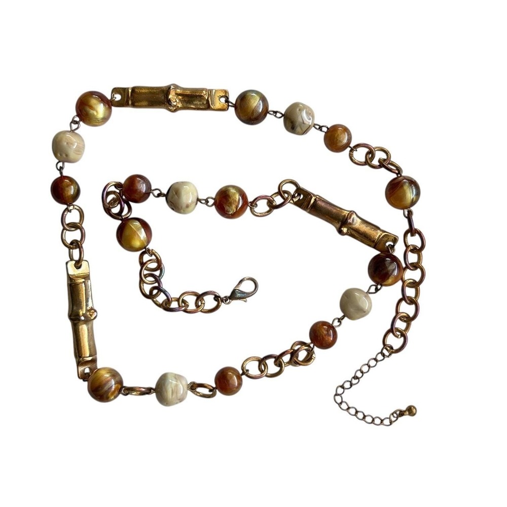 Beaded Necklace Gold Bamboo Accents Adjustable Chain Statement Jewelry
